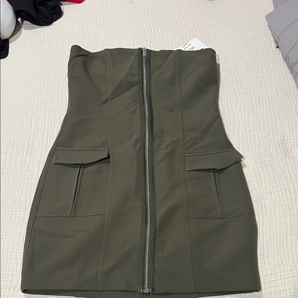 Zara Strapless Olive Green Dress